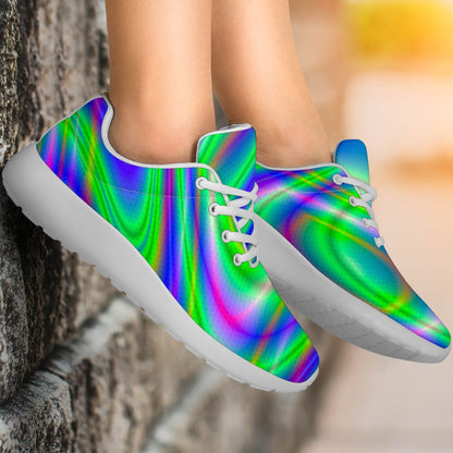 Neon Green Psychedelic Trippy Print Sport Shoes GearFrost