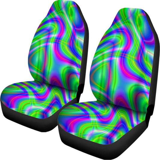 Neon Green Psychedelic Trippy Print Universal Fit Car Seat Covers