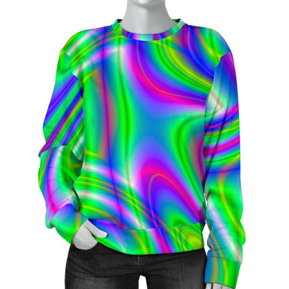 Neon Green Psychedelic Trippy Print Women's Crewneck Sweatshirt GearFrost