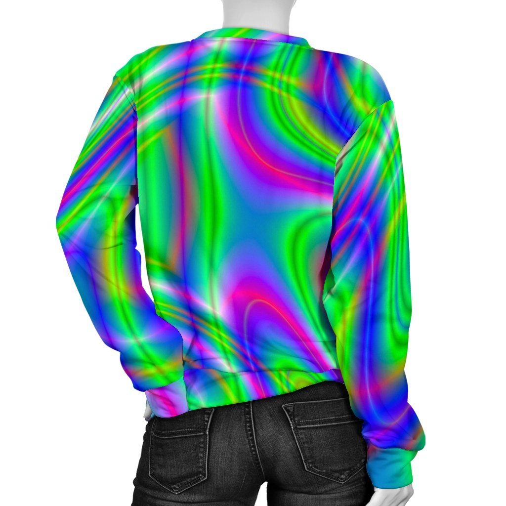 Neon Green Psychedelic Trippy Print Women's Crewneck Sweatshirt GearFrost