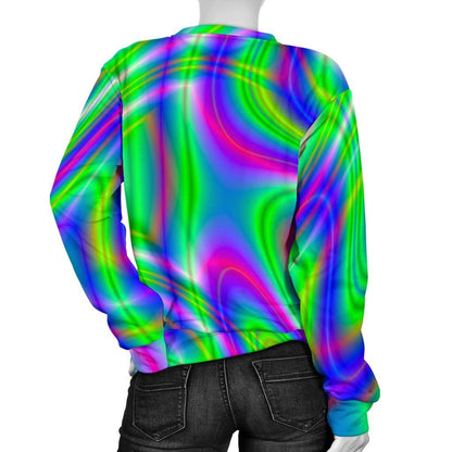 Neon Green Psychedelic Trippy Print Women's Crewneck Sweatshirt GearFrost