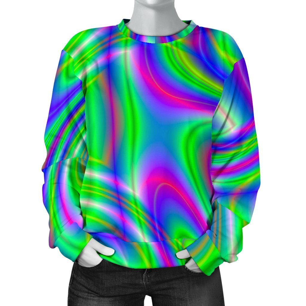 Neon Green Psychedelic Trippy Print Women's Crewneck Sweatshirt GearFrost