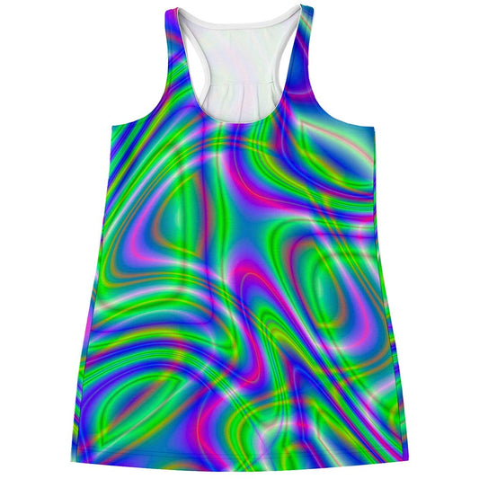 Neon Green Psychedelic Trippy Print Women's Racerback Tank Top