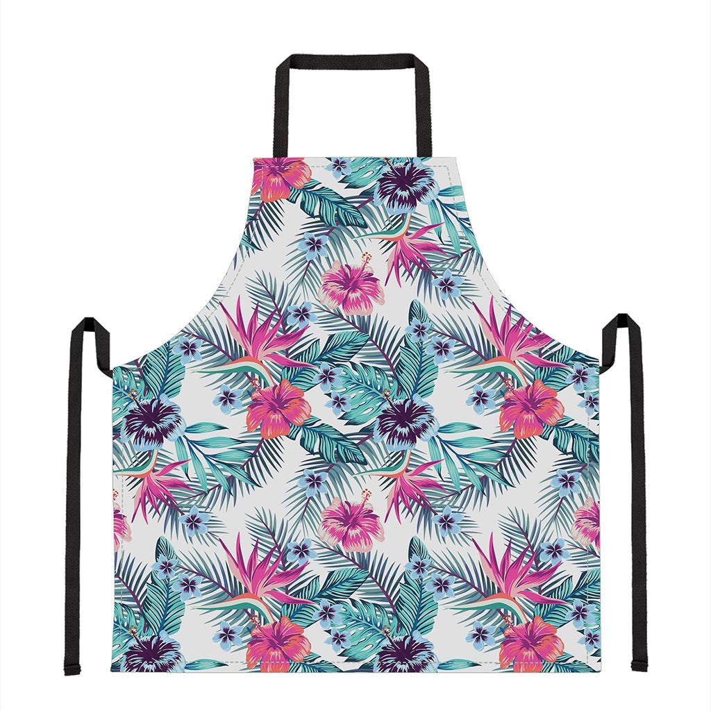 Neon Hibiscus Tropical Pattern Print Apron