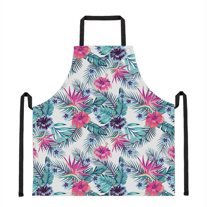 Neon Hibiscus Tropical Pattern Print Apron