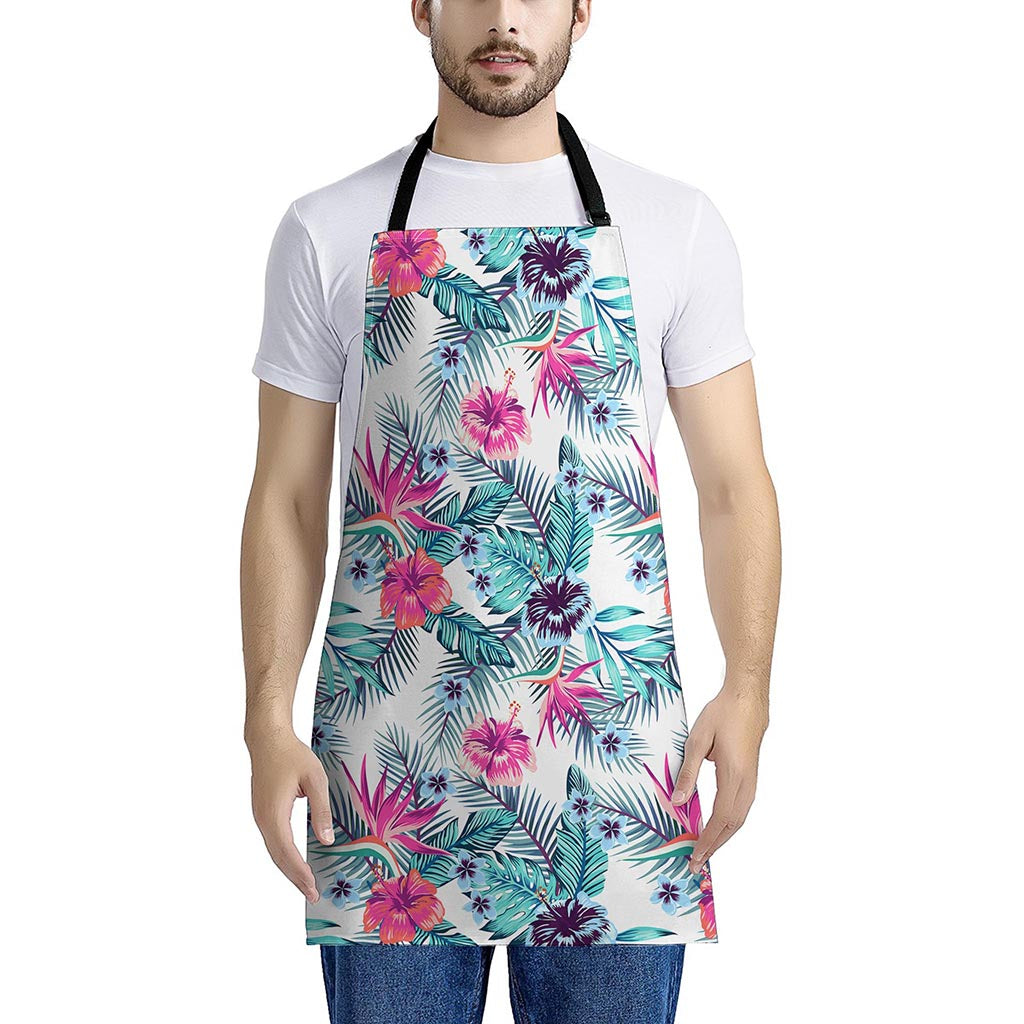 Neon Hibiscus Tropical Pattern Print Apron