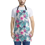 Neon Hibiscus Tropical Pattern Print Apron