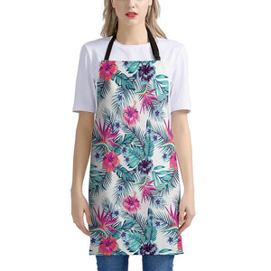 Neon Hibiscus Tropical Pattern Print Apron