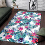 Neon Hibiscus Tropical Pattern Print Area Rug GearFrost
