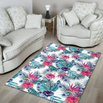 Neon Hibiscus Tropical Pattern Print Area Rug GearFrost