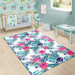 Neon Hibiscus Tropical Pattern Print Area Rug GearFrost