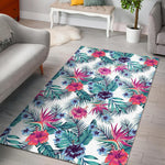Neon Hibiscus Tropical Pattern Print Area Rug GearFrost