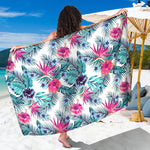 Neon Hibiscus Tropical Pattern Print Beach Sarong Wrap