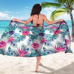 Neon Hibiscus Tropical Pattern Print Beach Sarong Wrap