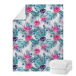Neon Hibiscus Tropical Pattern Print Blanket