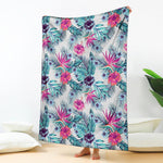 Neon Hibiscus Tropical Pattern Print Blanket