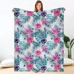 Neon Hibiscus Tropical Pattern Print Blanket