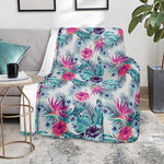 Neon Hibiscus Tropical Pattern Print Blanket
