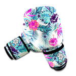 Neon Hibiscus Tropical Pattern Print Boxing Gloves