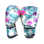 Neon Hibiscus Tropical Pattern Print Boxing Gloves