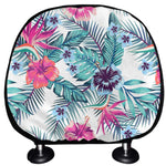 Neon Hibiscus Tropical Pattern Print Car Headrest Covers