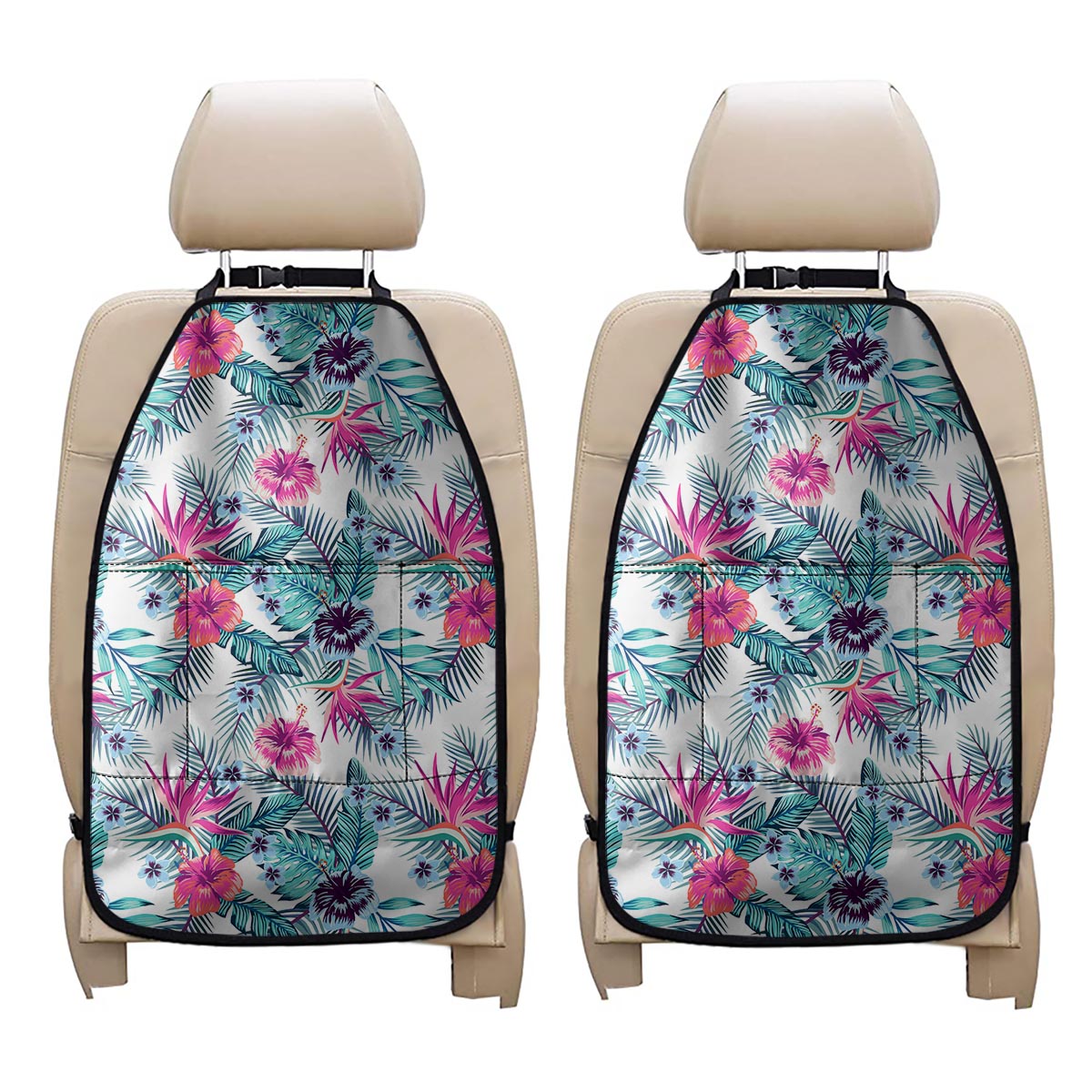 Neon Hibiscus Tropical Pattern Print Car Seat Organizers