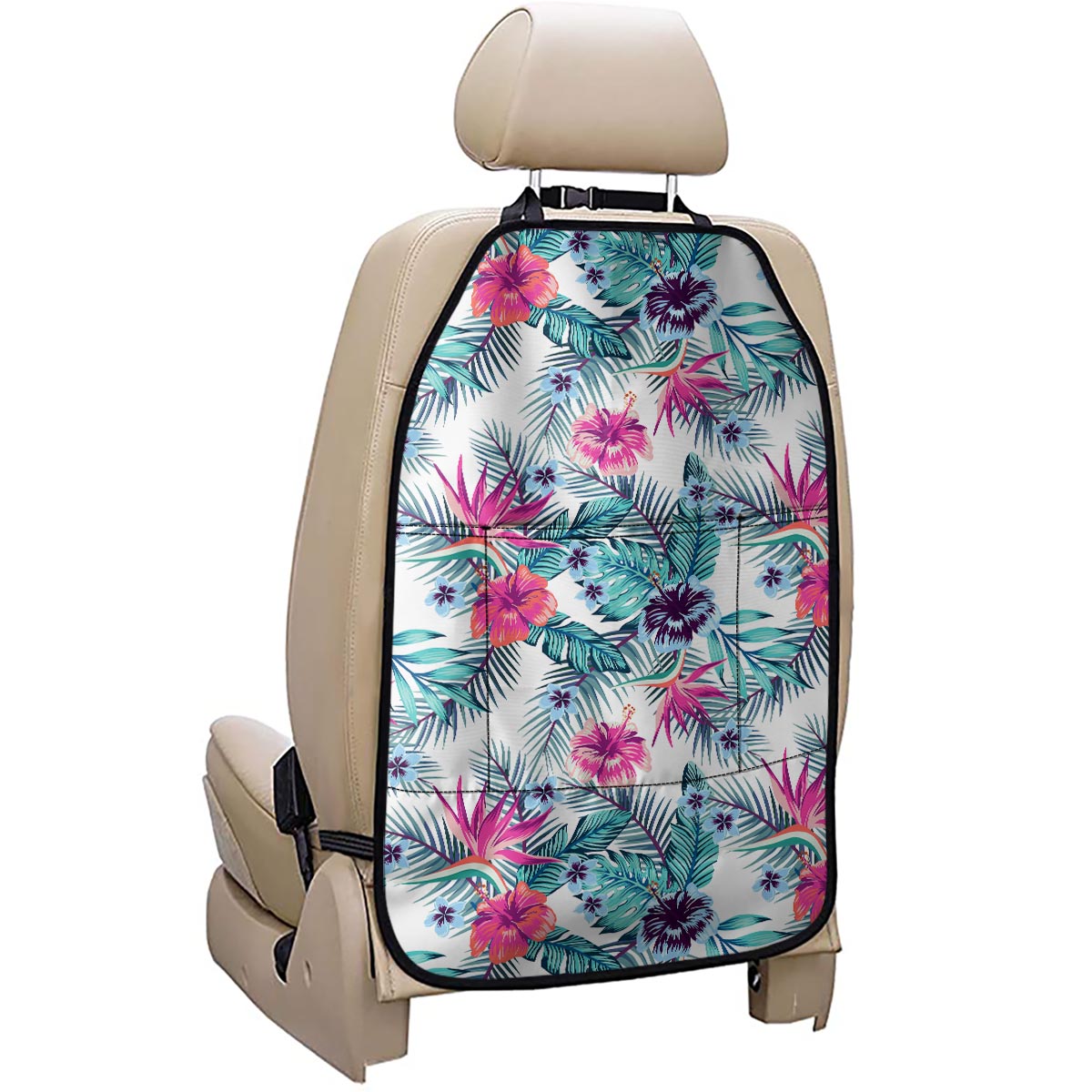 Neon Hibiscus Tropical Pattern Print Car Seat Organizers