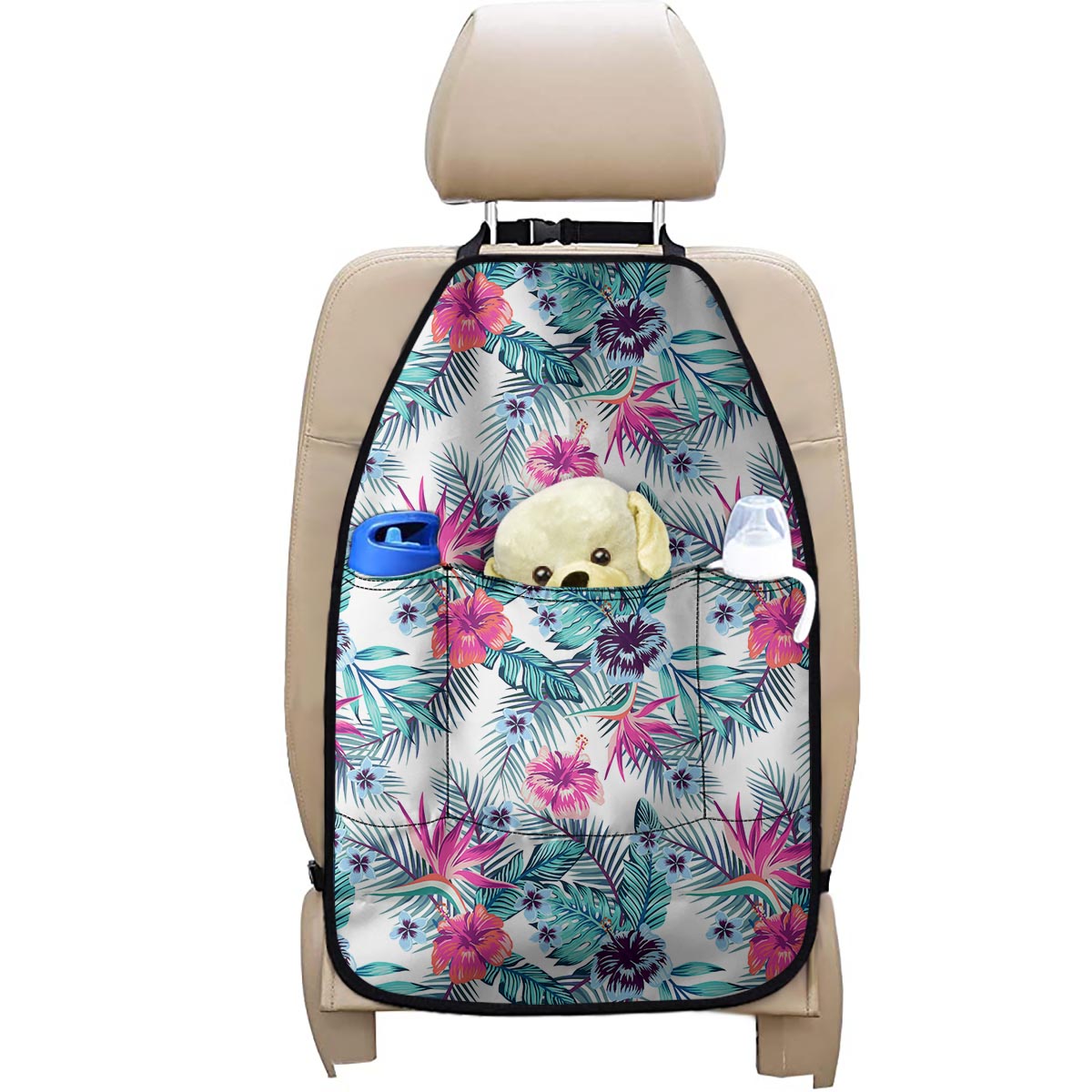 Neon Hibiscus Tropical Pattern Print Car Seat Organizers