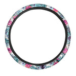 Neon Hibiscus Tropical Pattern Print Car Steering Wheel Cover