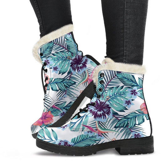 Neon Hibiscus Tropical Pattern Print Comfy Boots GearFrost