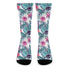 Neon Hibiscus Tropical Pattern Print Crew Socks