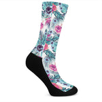 Neon Hibiscus Tropical Pattern Print Crew Socks