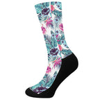 Neon Hibiscus Tropical Pattern Print Crew Socks