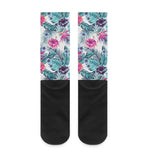 Neon Hibiscus Tropical Pattern Print Crew Socks