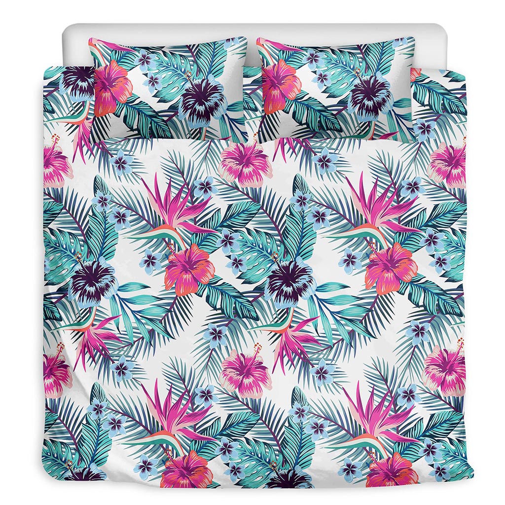 Neon Hibiscus Tropical Pattern Print Duvet Cover Bedding Set