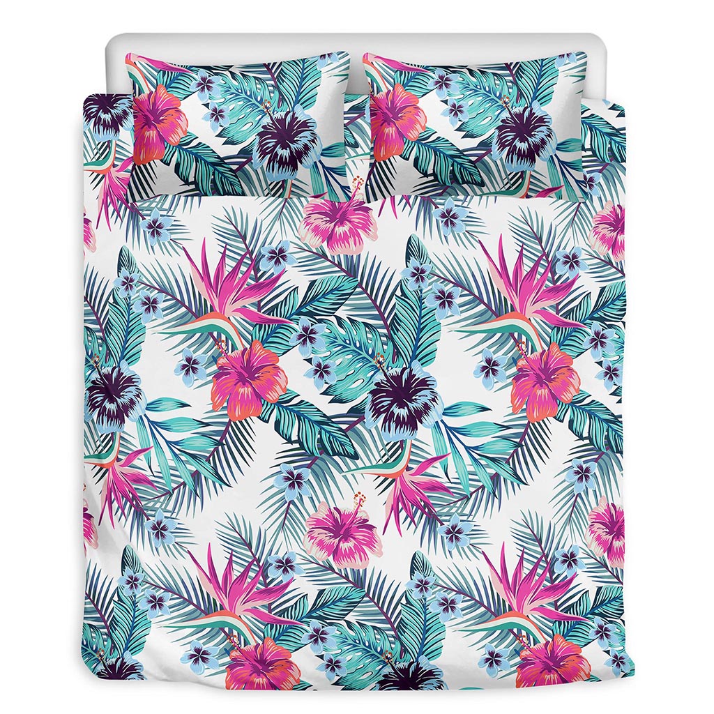 Neon Hibiscus Tropical Pattern Print Duvet Cover Bedding Set