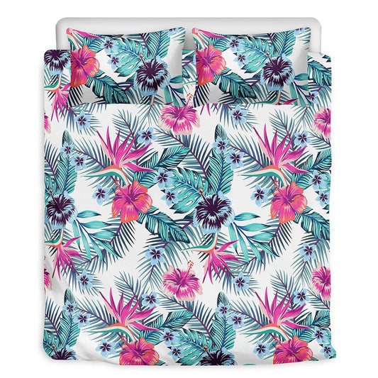 Neon Hibiscus Tropical Pattern Print Duvet Cover Bedding Set