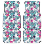 Neon Hibiscus Tropical Pattern Print Front and Back Car Floor Mats