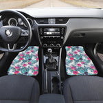Neon Hibiscus Tropical Pattern Print Front and Back Car Floor Mats