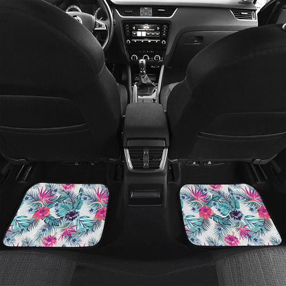 Neon Hibiscus Tropical Pattern Print Front and Back Car Floor Mats