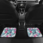Neon Hibiscus Tropical Pattern Print Front and Back Car Floor Mats