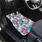 Neon Hibiscus Tropical Pattern Print Front and Back Car Floor Mats