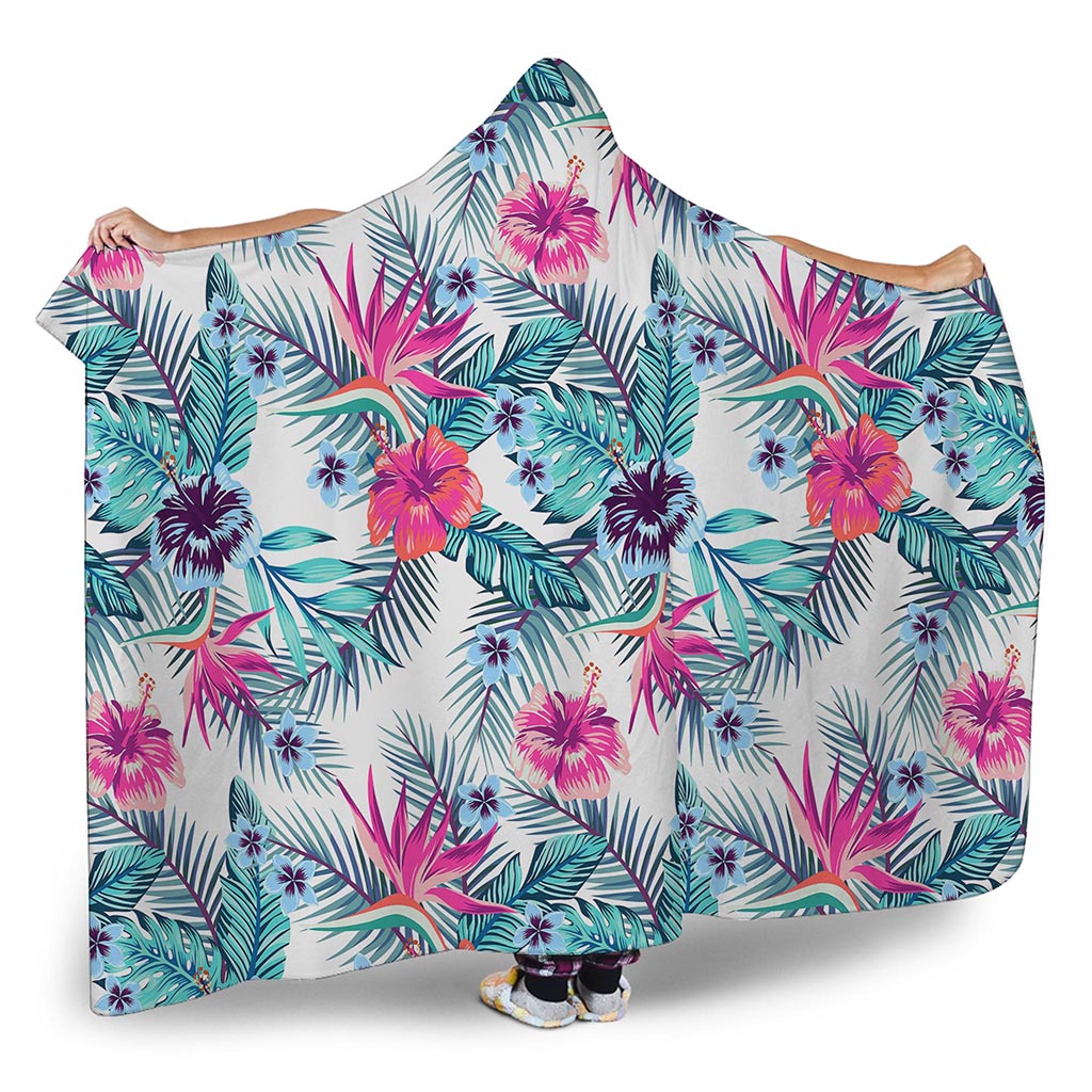 Neon Hibiscus Tropical Pattern Print Hooded Blanket