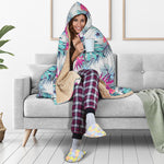 Neon Hibiscus Tropical Pattern Print Hooded Blanket