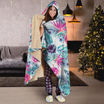 Neon Hibiscus Tropical Pattern Print Hooded Blanket
