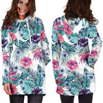 Neon Hibiscus Tropical Pattern Print Hoodie Dress GearFrost