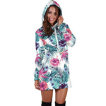 Neon Hibiscus Tropical Pattern Print Hoodie Dress GearFrost