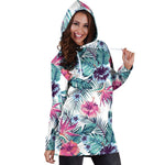 Neon Hibiscus Tropical Pattern Print Hoodie Dress GearFrost