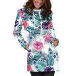 Neon Hibiscus Tropical Pattern Print Hoodie Dress GearFrost
