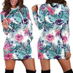 Neon Hibiscus Tropical Pattern Print Hoodie Dress GearFrost